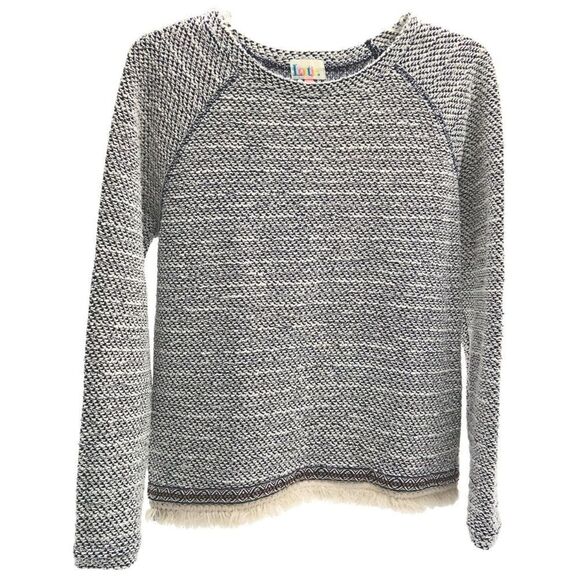 Lottie Tweed Crochet Pattern with Fringes at the bottom hem Sweater, Sz 12/14 - Picture 1 of 9